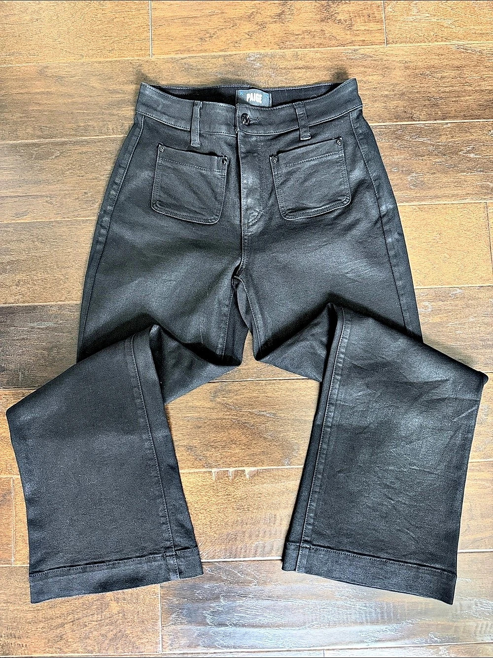 Paige Leenah Black mini patch pockets trouser leg jeans. Size  26